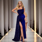 One-Shoulder Sequin A-Line Maxi Dress | Wovetsa