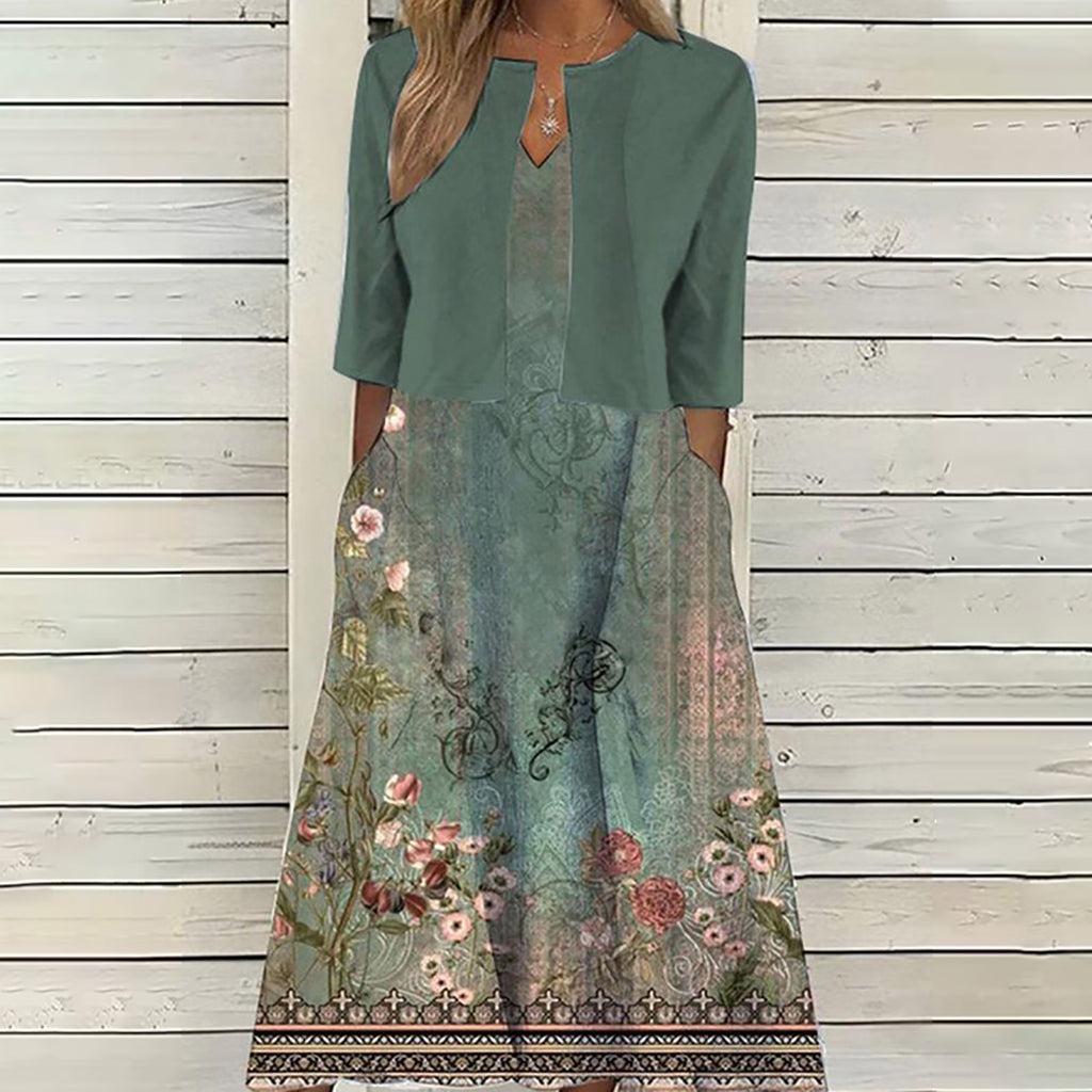 Floral Print Vest Dress & Cardigan Two-Piece Set | Wovetsa