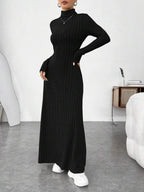 Turtleneck Brushed Knit Long Sleeve Maxi Dress | Wovetsa