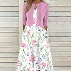 Floral Print Vest Dress & Cardigan Two-Piece Set | Wovetsa
