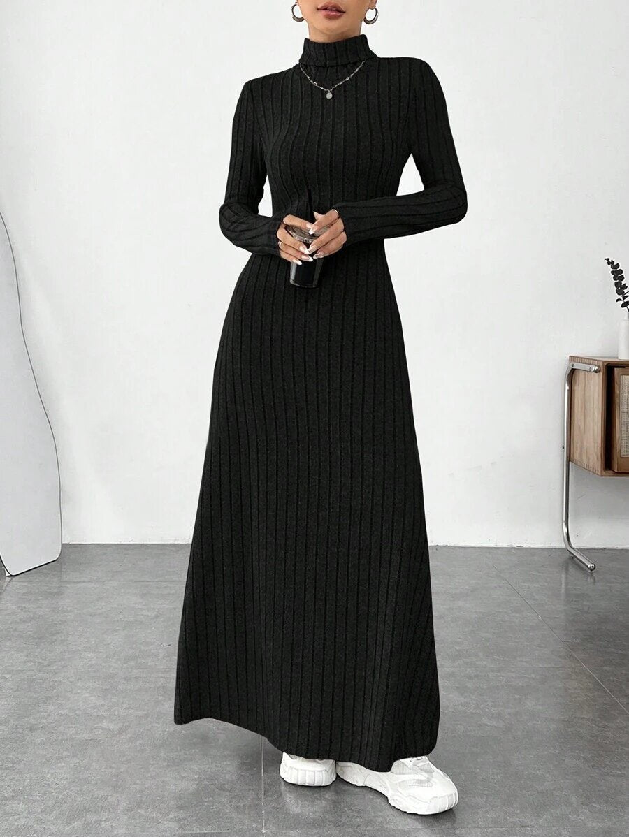 Turtleneck Brushed Knit Long Sleeve Maxi Dress | Wovetsa