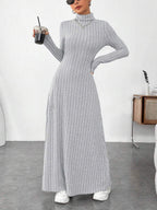 Turtleneck Brushed Knit Long Sleeve Maxi Dress | Wovetsa