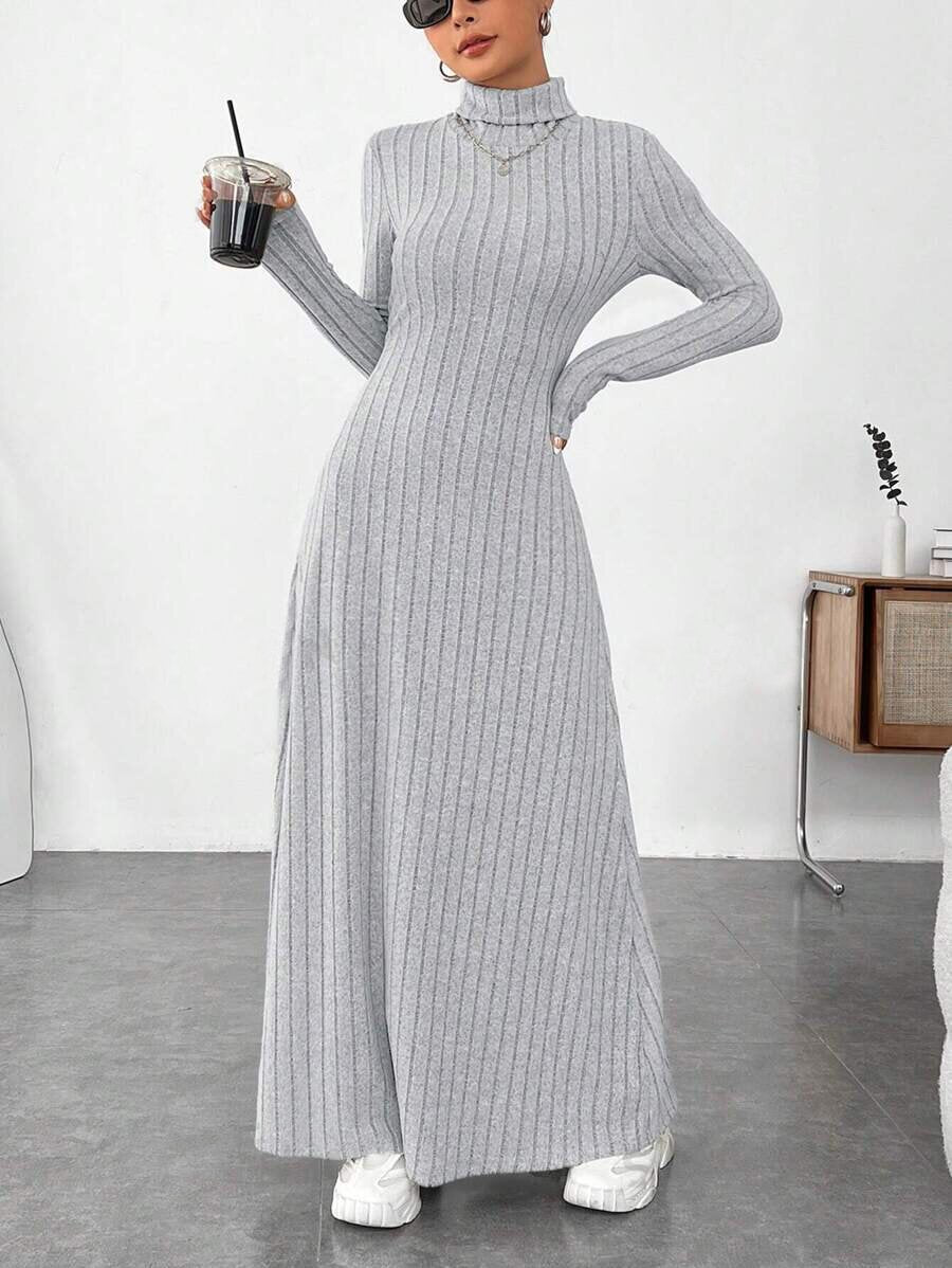 Turtleneck Brushed Knit Long Sleeve Maxi Dress | Wovetsa