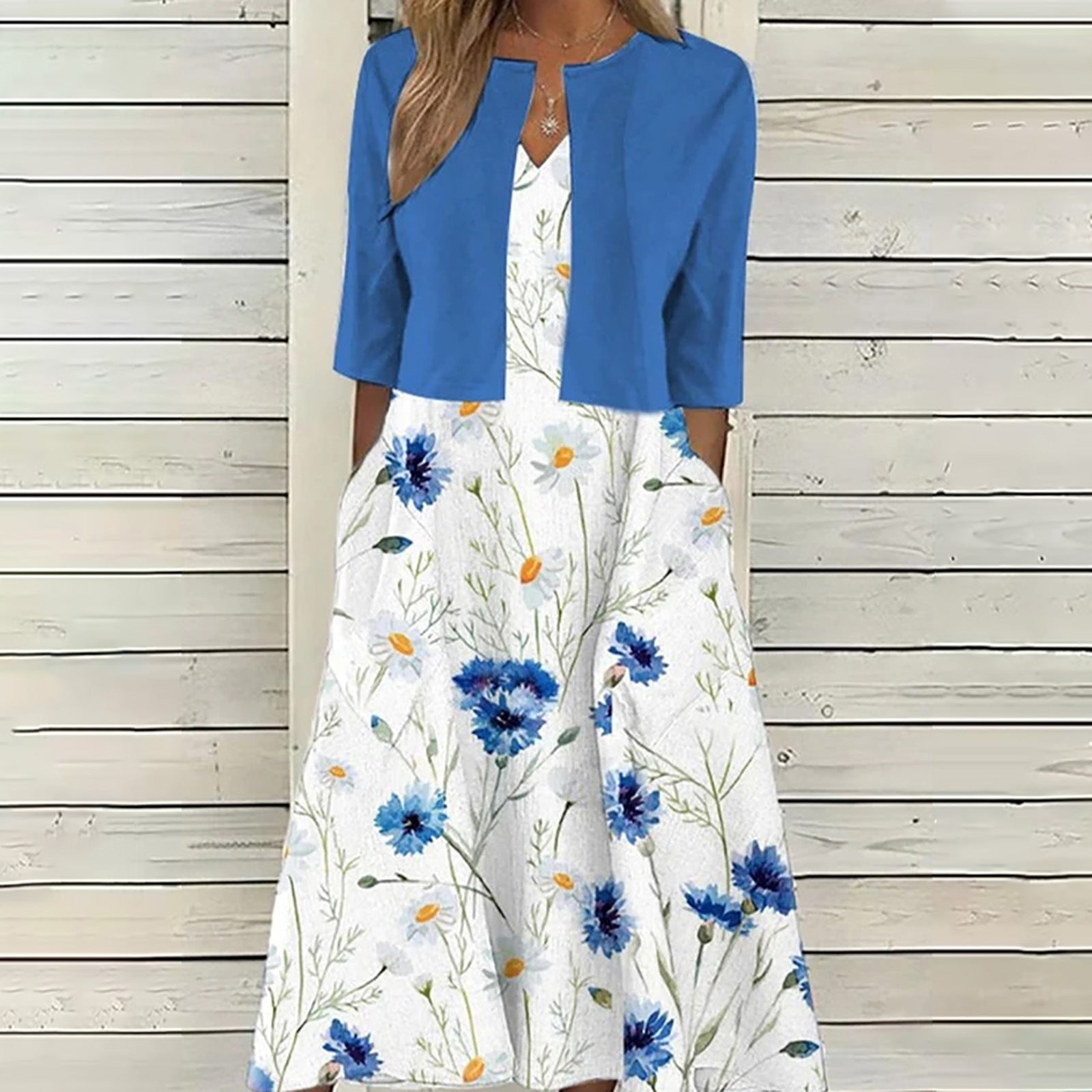 Floral Print Vest Dress & Cardigan Two-Piece Set | Wovetsa