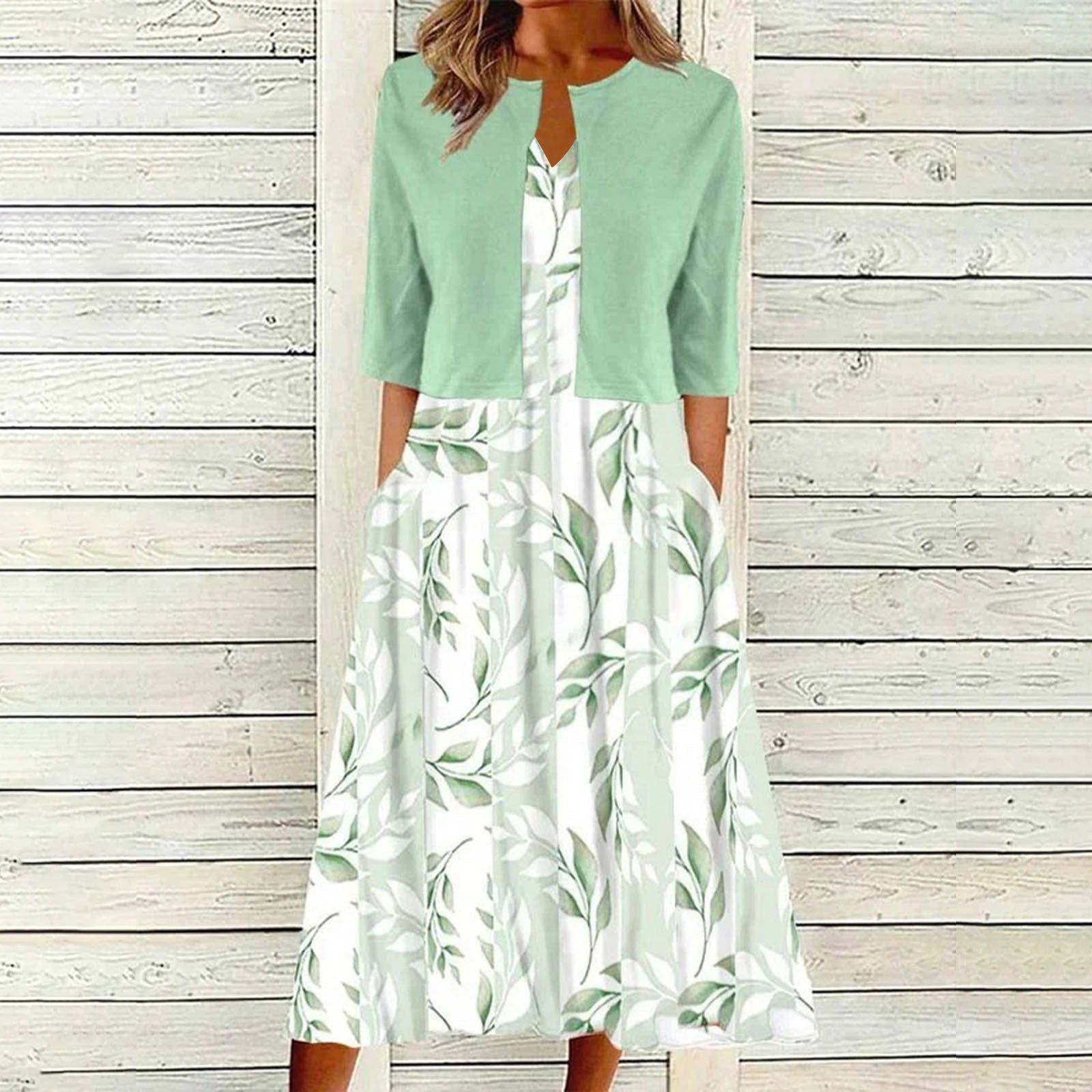 Floral Print Vest Dress & Cardigan Two-Piece Set | Wovetsa