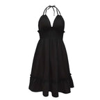 European and American Amazon Cross-Border Popular Women's Clothing Deep V Rope Suspender Parallel Pleated Sexy Dress Beach Degree