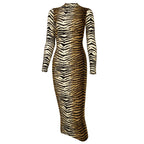 Animal Print Mock Neck Long Sleeve Midi Dress | Wovetsa