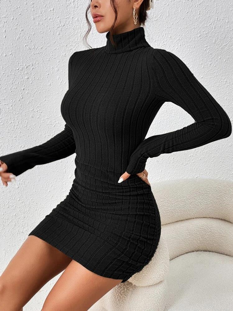 Round Neck Long Sleeve Bodycon Mini Dress | Wovetsa