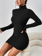 Round Neck Long Sleeve Bodycon Mini Dress | Wovetsa