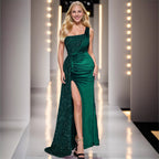 One-Shoulder Sequin A-Line Maxi Dress | Wovetsa
