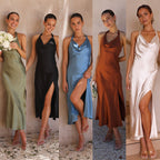 V-Neck Backless Slit Maxi Dress | Wovetsa