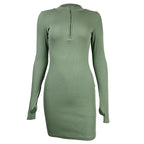 Stand Collar Ribbed Zip Mini Dress | Wovetsa