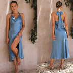 V-Neck Backless Slit Maxi Dress | Wovetsa