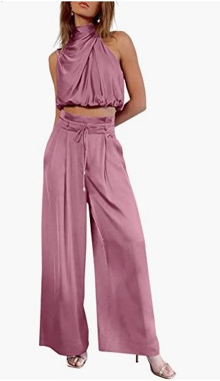 Sleeveless Crop Top & Wide-Leg Pants Two-Piece Set | Wovetsa