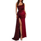 One-Shoulder Sequin A-Line Maxi Dress | Wovetsa