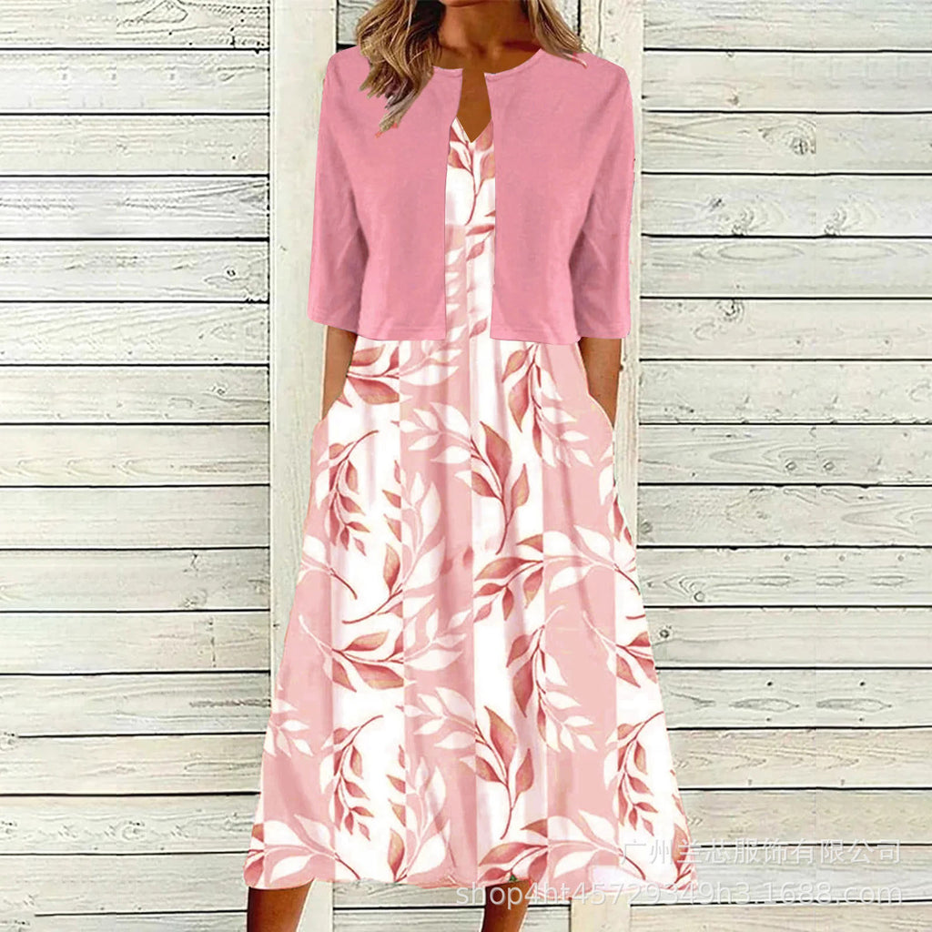 Floral Print Vest Dress & Cardigan Two-Piece Set | Wovetsa