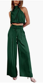 Sleeveless Crop Top & Wide-Leg Pants Two-Piece Set | Wovetsa