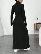 Turtleneck Brushed Knit Long Sleeve Maxi Dress | Wovetsa