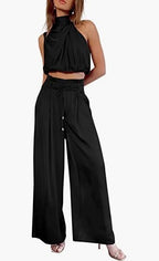 Sleeveless Crop Top & Wide-Leg Pants Two-Piece Set | Wovetsa