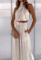 Sleeveless Crop Top & Wide-Leg Pants Two-Piece Set | Wovetsa
