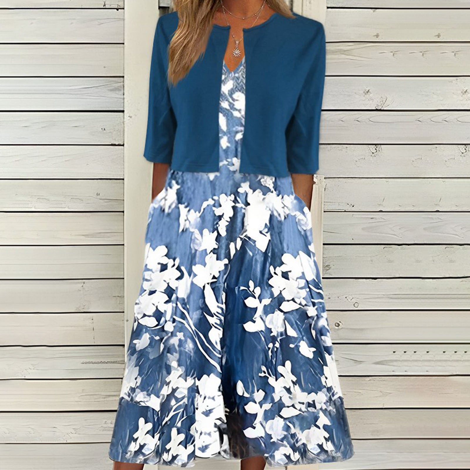 Floral Print Vest Dress & Cardigan Two-Piece Set | Wovetsa
