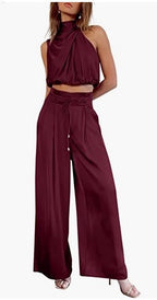 Sleeveless Crop Top & Wide-Leg Pants Two-Piece Set | Wovetsa