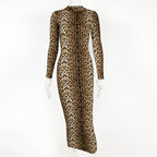 Animal Print Mock Neck Long Sleeve Midi Dress | Wovetsa