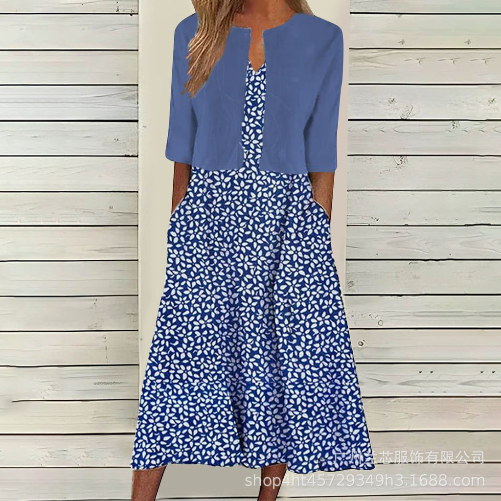 Floral Print Vest Dress & Cardigan Two-Piece Set | Wovetsa