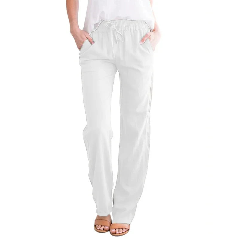 Linen-Blend Drawstring Wide-Leg Pants | Wovetsa