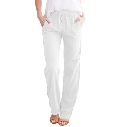 Linen-Blend Drawstring Wide-Leg Pants | Wovetsa