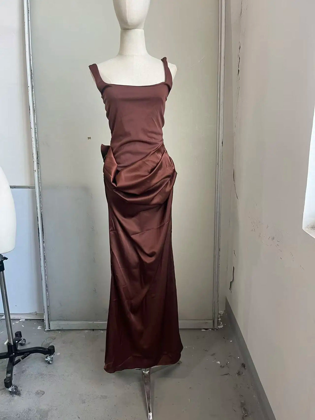 Ruched Waist Satin Fishtail Evening Gown | Wovetsa