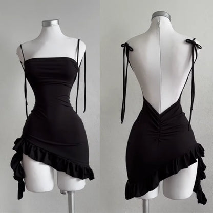 Y2K Backless Lace-Up Mini Dress | Wovetsa