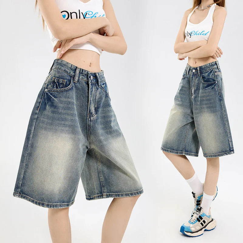 Y2K Tie-Dye Wide-Leg Denim Shorts | Wovetsa