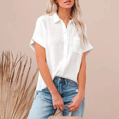Women's Cotton Linen Short Sleeve Blouse | Wovetsa