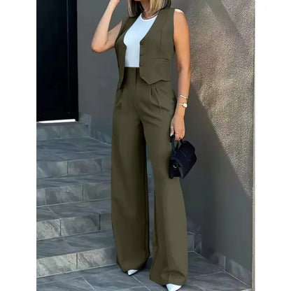 Sleeveless Vest & Wide Leg Pants Set | Wovetsa