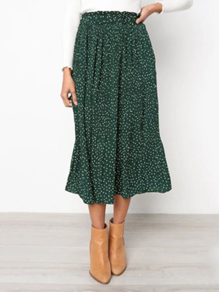 Polka Dot Pleated Midi Skirt | Wovetsa