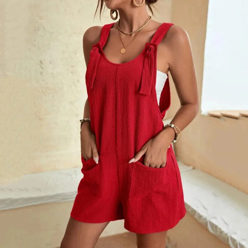 Loose Overall Short Romper with Pockets | Wovetsa