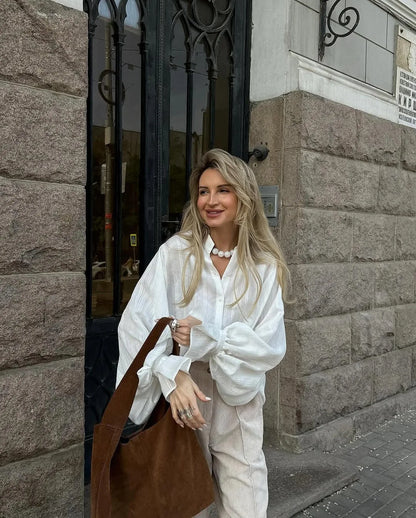 Oversized Cotton Puff Sleeve Shirt | Wovetsa