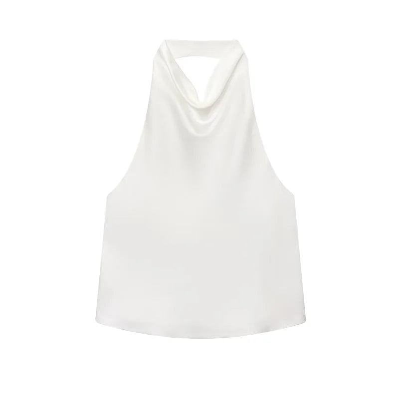 Satin Halter Backless Camisole Top | Wovetsa