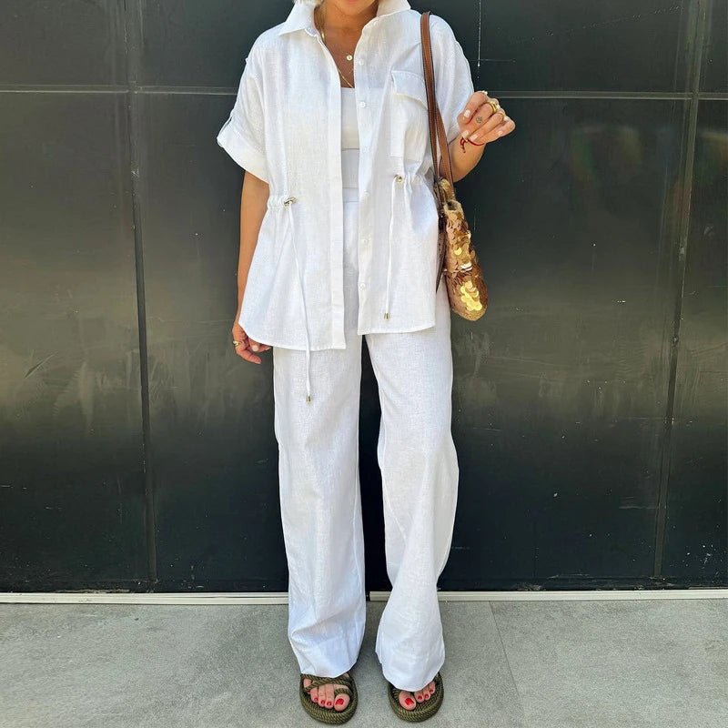 Lapel Shirt & Wide-Leg Pant Set | Wovetsa