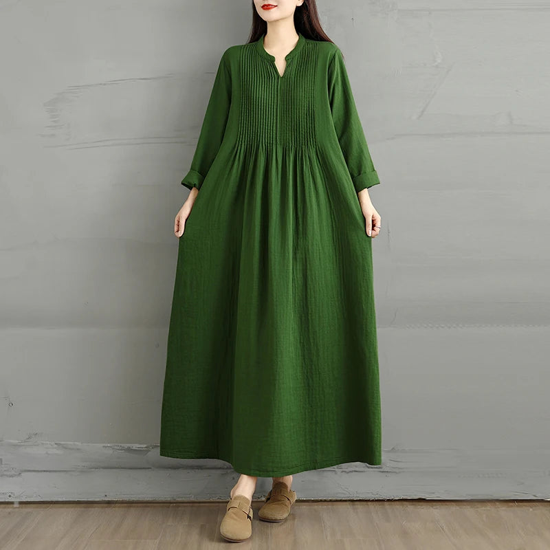 Blue High Waist A-Line Long Sve Maxi Dr Women's Midi Skirt Double Layered Simple Loose Versatile Cotton Linen Blend Dr