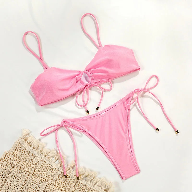 Solid Low Waist Bikini Set | Wovetsa