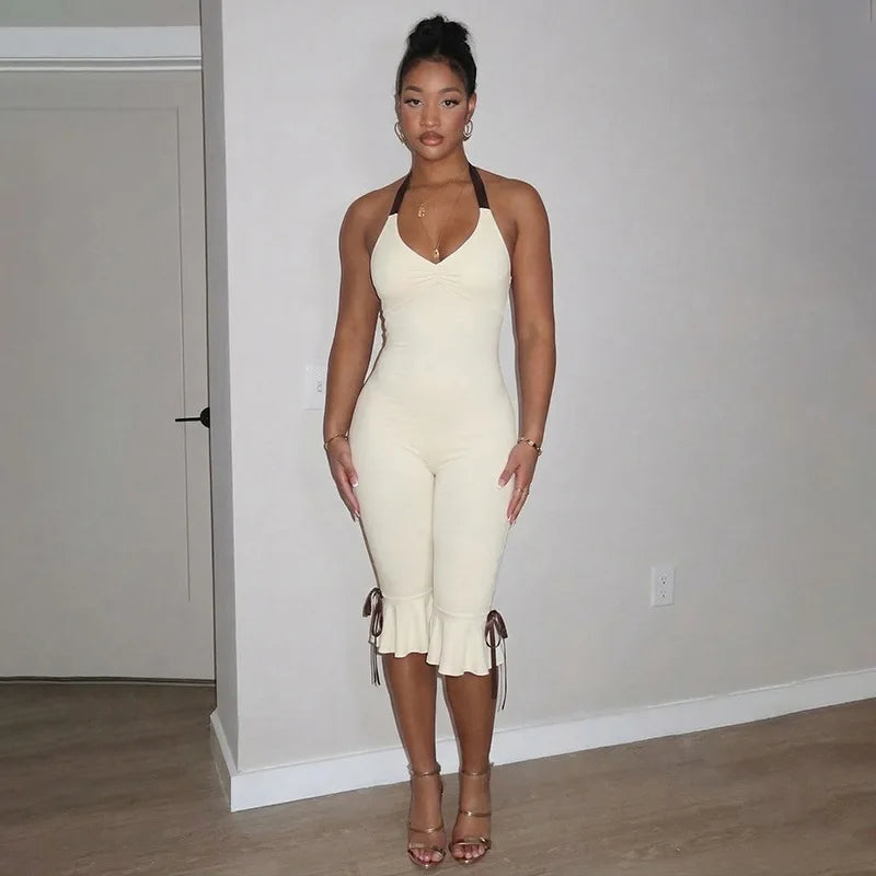 Lace-Up Halter Bow Backless Y2K Jumpsuit | Wovetsa