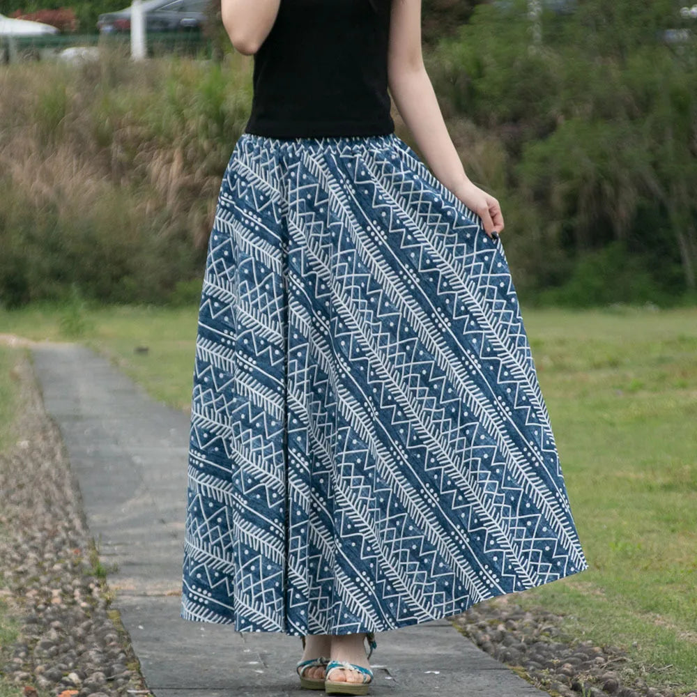 Bohemian Floral Print Cotton Linen Maxi Skirt | Wovetsa