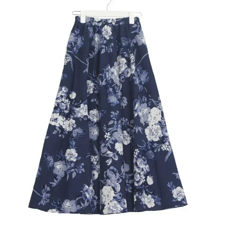 Bohemian Floral Print Cotton Linen Maxi Skirt | Wovetsa