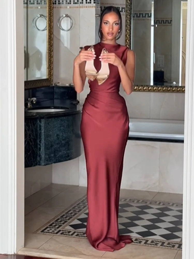 Ruched Waist Satin Fishtail Evening Gown | Wovetsa