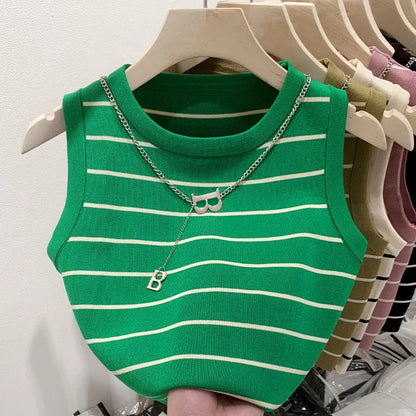 Striped Knit Sleeveless Top | Wovetsa