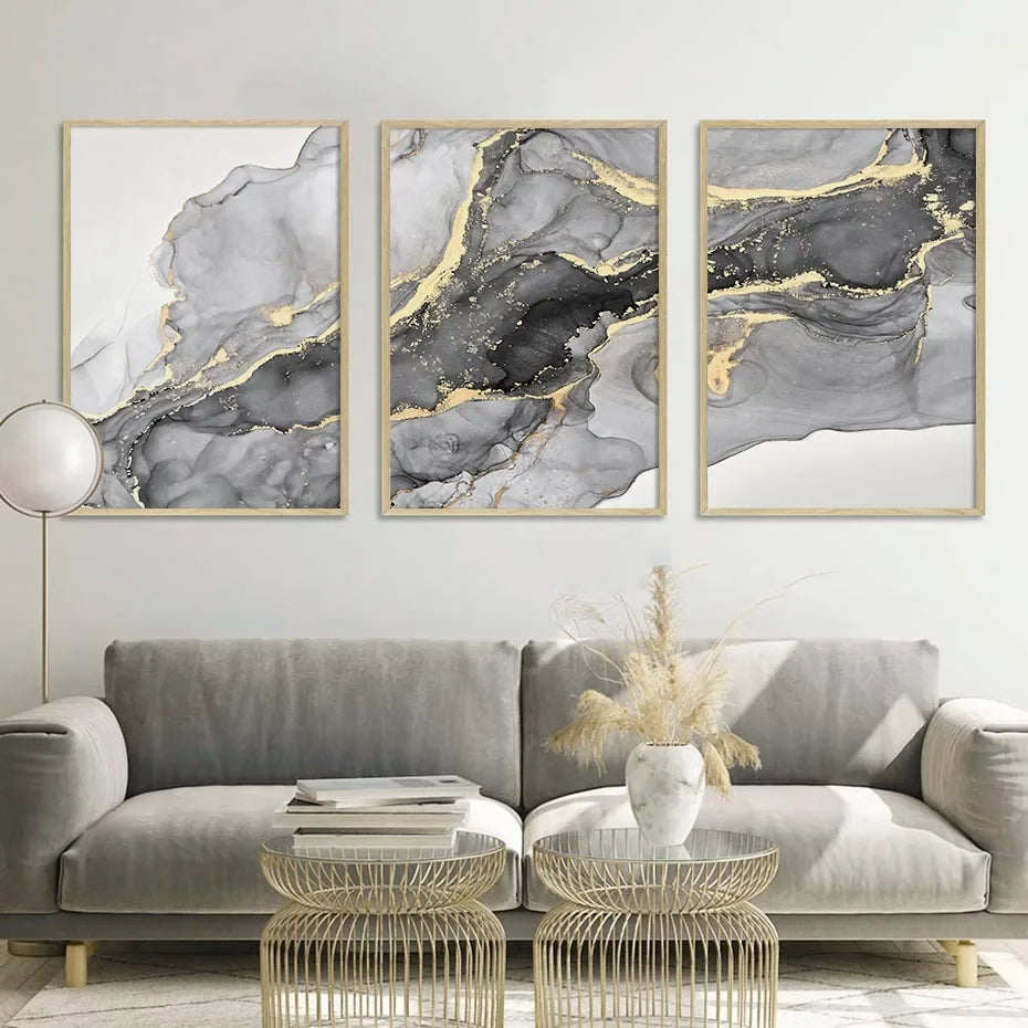 Minimalist Marble Beige Abstract Canvas Wall Art Set of 3 | Wovetsa