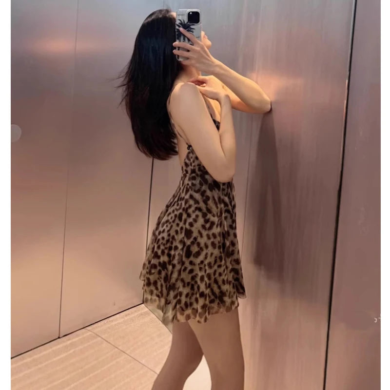 Leopard Print Backless Mini Dress | Wovetsa