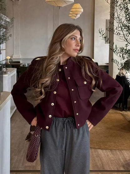 Vintage Wine Red Single Breasted Jacket | Wovetsa